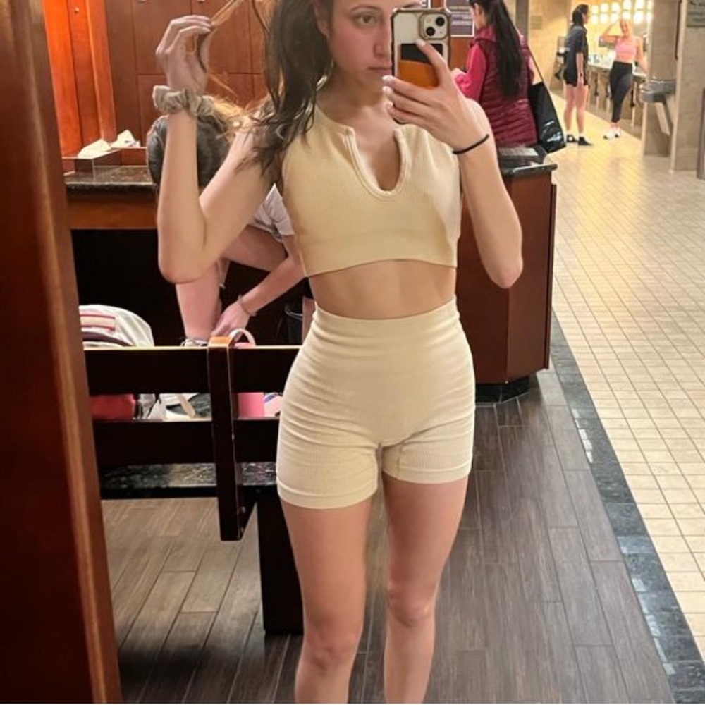 Beige ribbed workout / lounge set